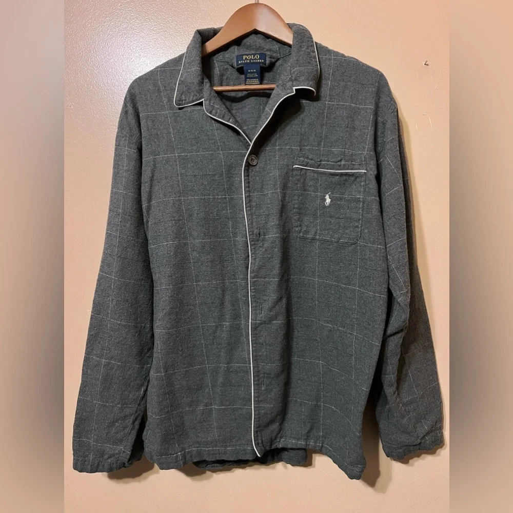 Gray and white striped flannel like pajamas top from POLO Ralph Lauren size m